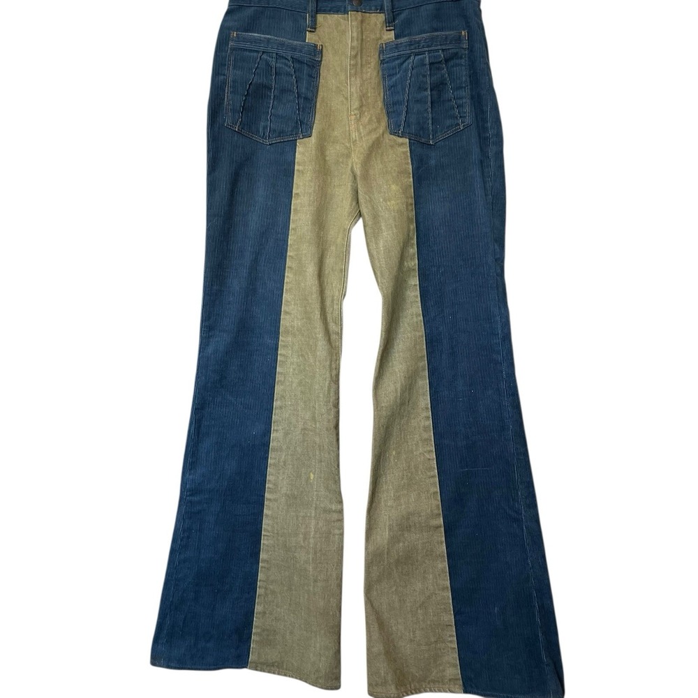 Kapital Corduroy Flared Colorblock Pants Mens 34 Blue Khaki Japan Vintage Y2K